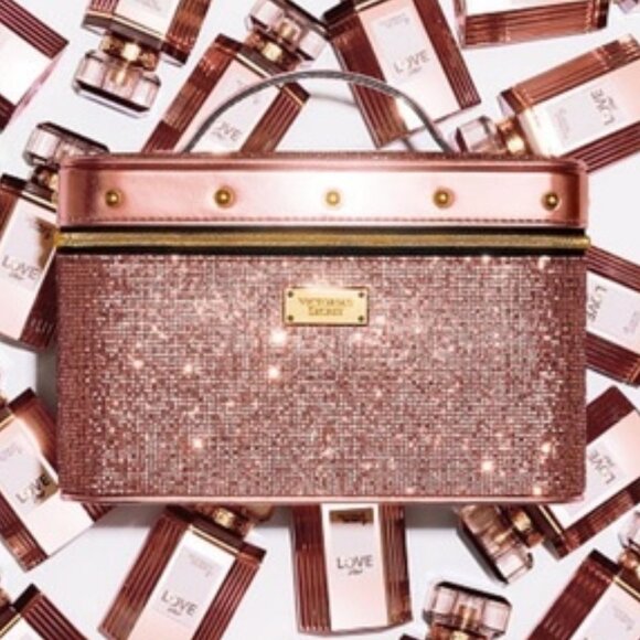 VINTAGE RARE VICTORIA’S SECRET PINK SEQUIN VANITY MAKEUP TRAIN CASE BAG TRAVEL - Picture 1 of 14